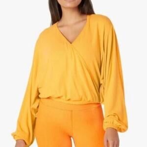 NEW Size Large Beyond Yoga All Wrapped Up Pullover Surplice Sweater Light Mango